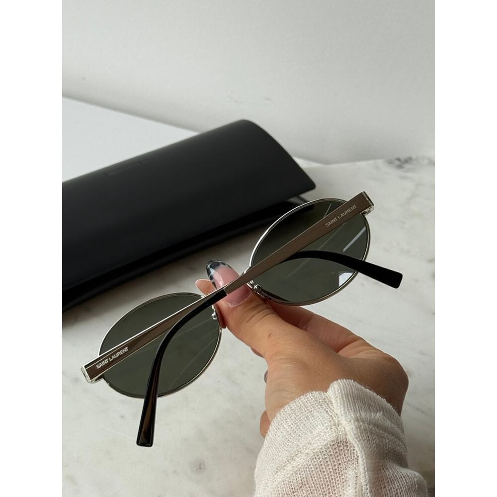 NEW Saint Laurent SL692 Oval Metal Sunglasses in Silver - Picture 2 of 6